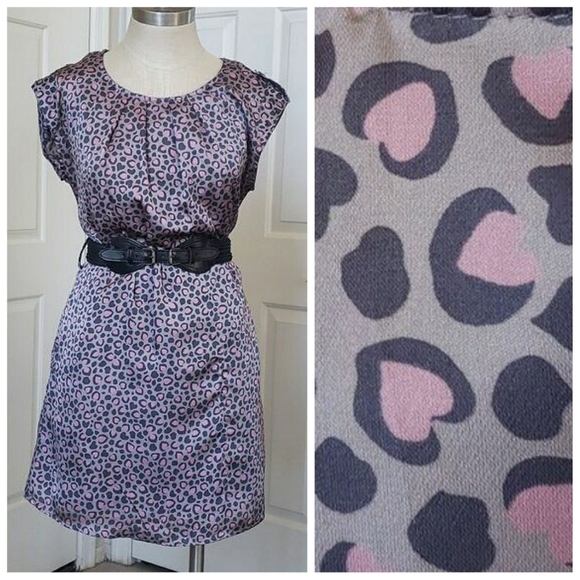 Vintage Y2K PAPAYA Belted Gray Pink Animal Print Dress MEDIUM - Picture 3 of 10